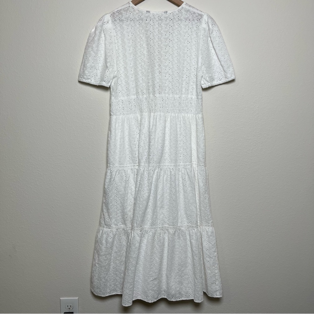 Zara Women Cottagecore Dress Medium White Eyelet Tiered Prairie Babydoll‎ Summer - Picture 9 of 11